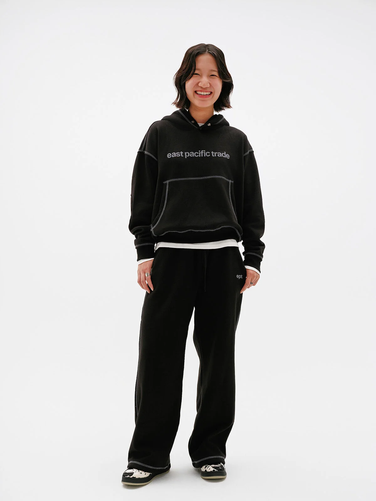 COVER STITCH SWEATPANTS (BLACK)