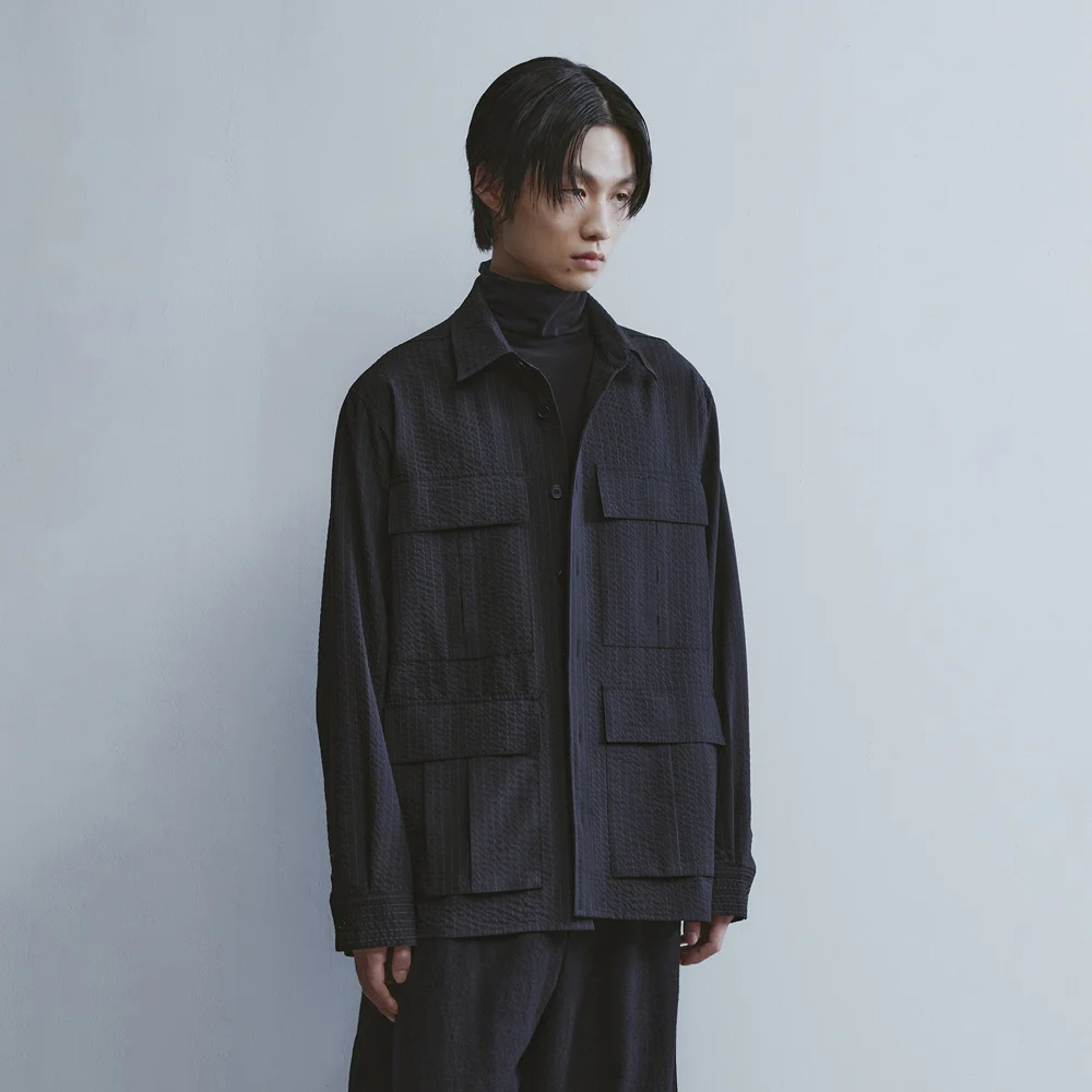 Multi Pocket Shirt-Black Stripe