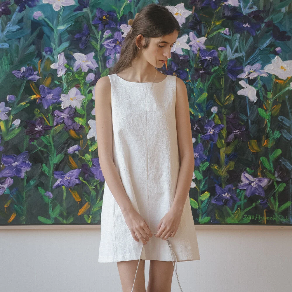Boat Neck jacquard mini dress _Ivory
