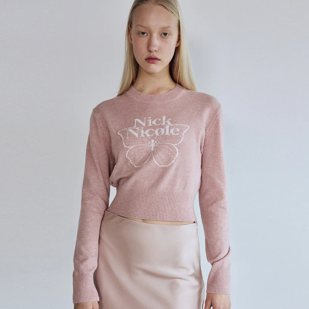 CASHMERE BUTTERFLY SIGNATURE CROP KNIT_PINK
