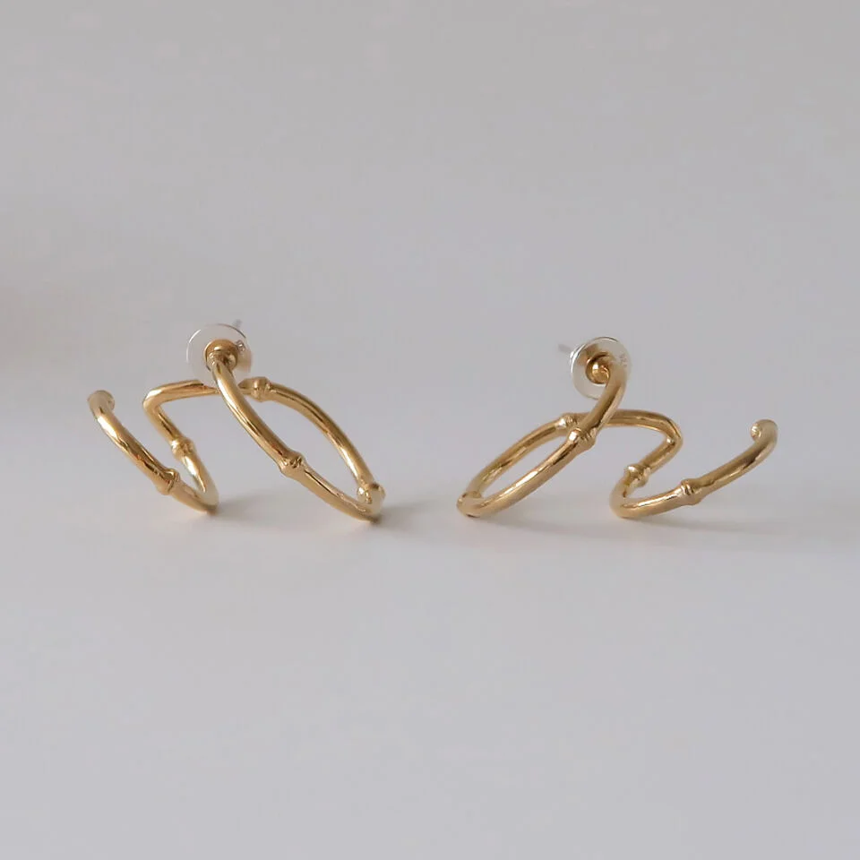 GOLD BAMBOO DOUBLE HOOP EARRINGS