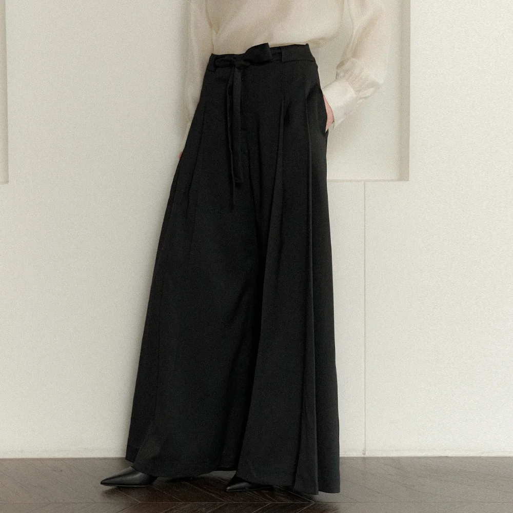 Belted Double Wide Slacks / Black