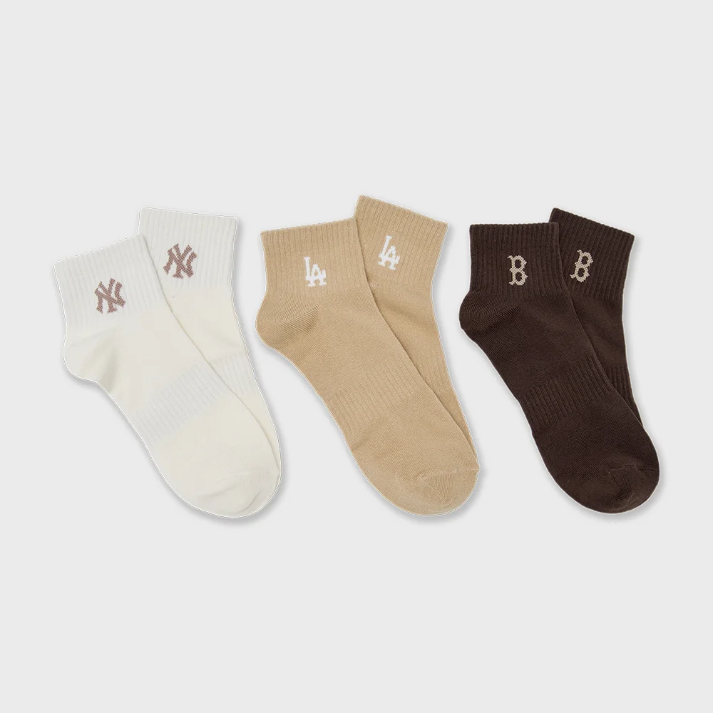 小 標誌 腳踝 襪 3雙套裝 MLB (Cream)