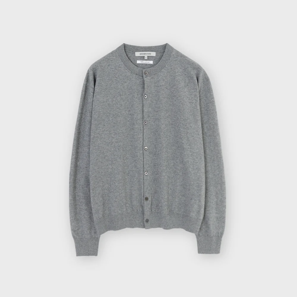 Cotton Cashmere Round Cardigan, Grey