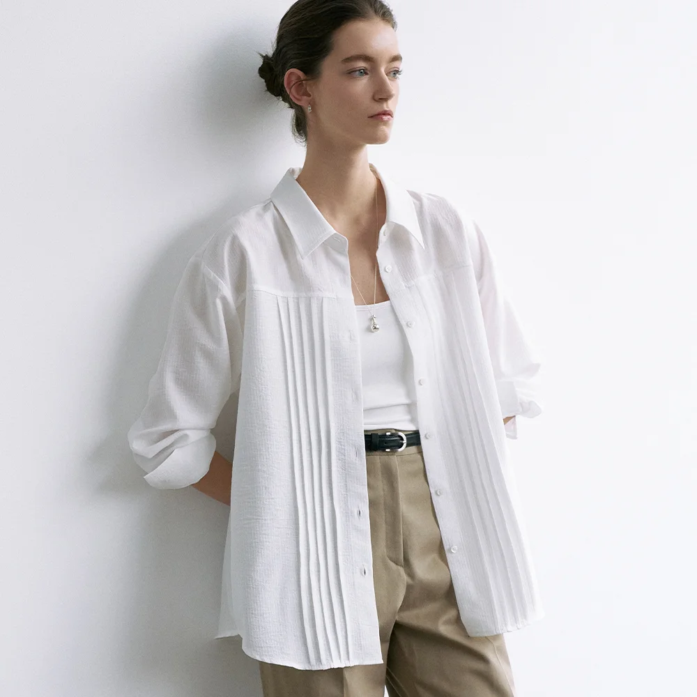 comos 1683 pintuck loose fit shirt (white)