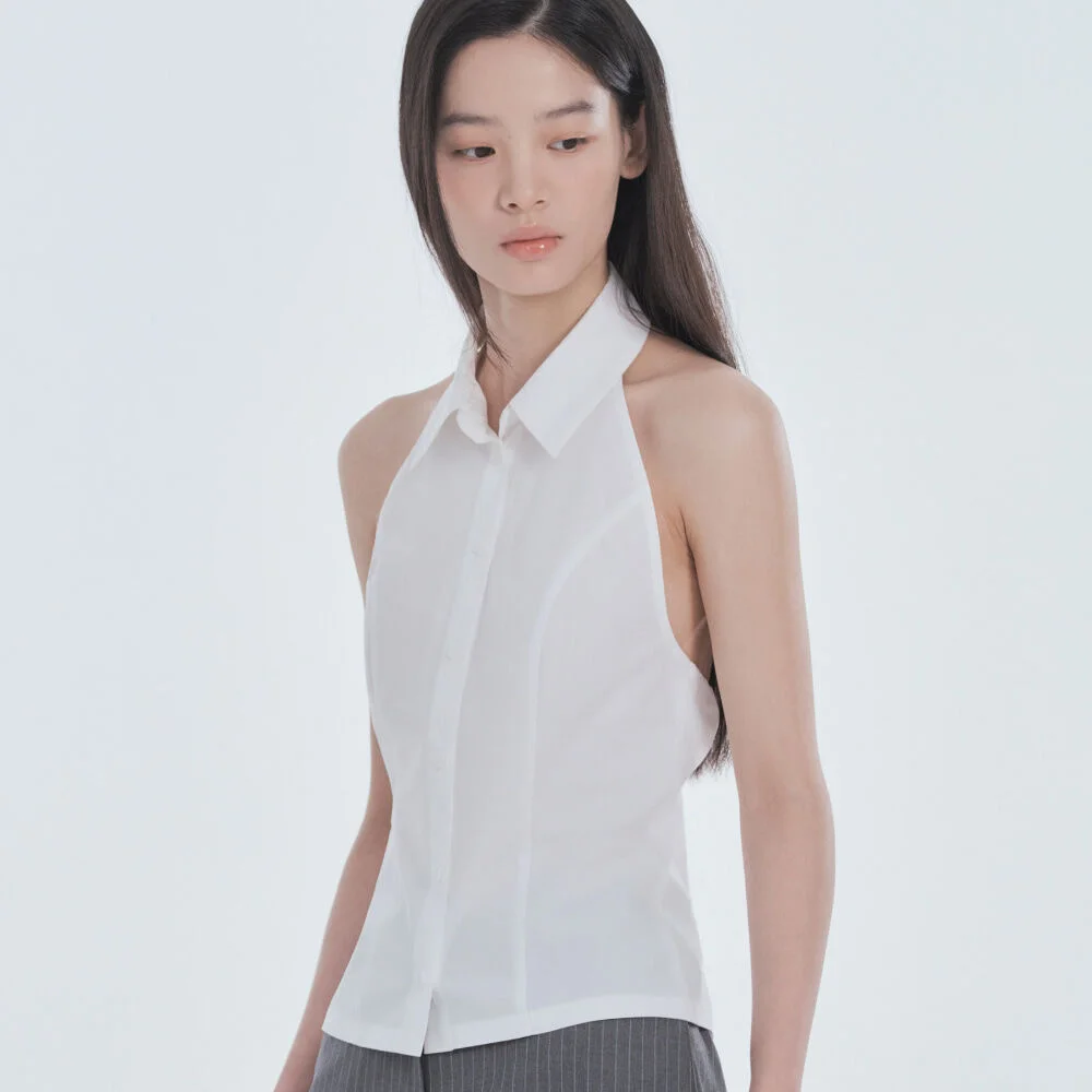 Two-Way Collar Halter Shirt - White
