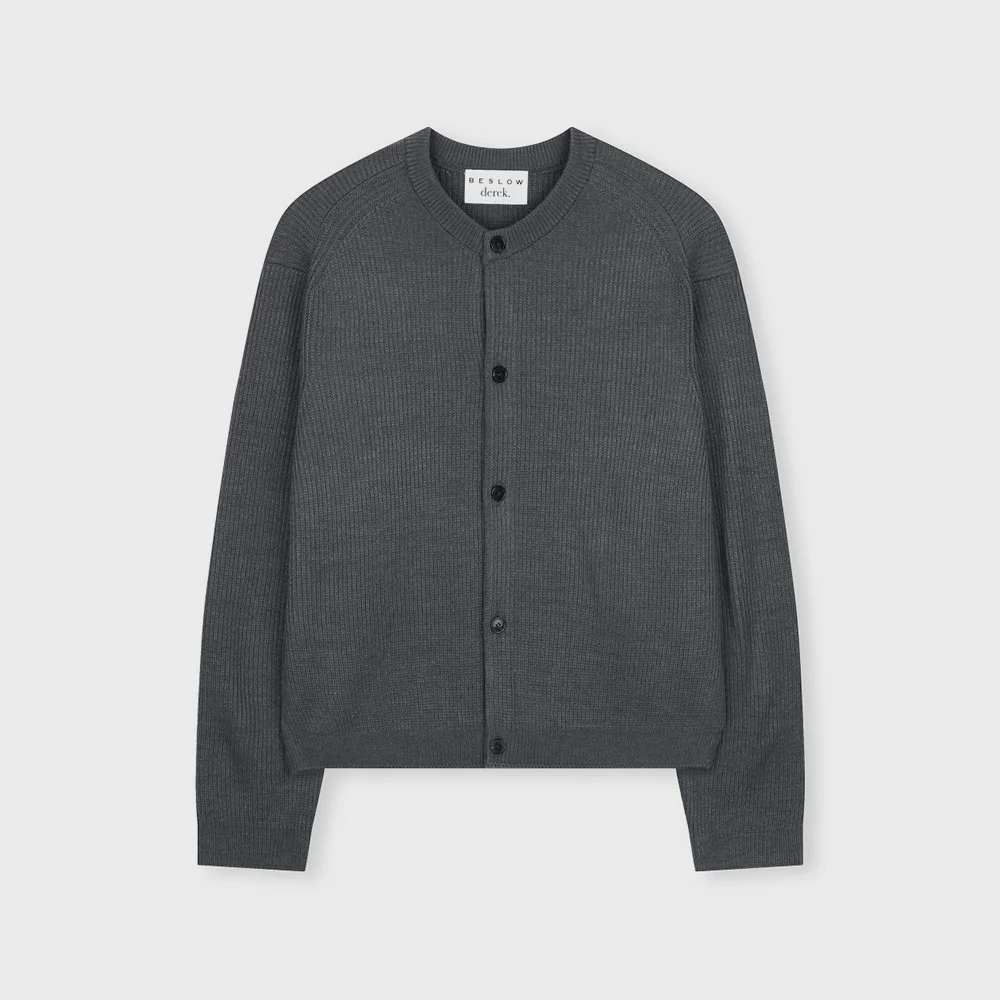 CREW NECK SHORT CARDIGAN CHARCOAL