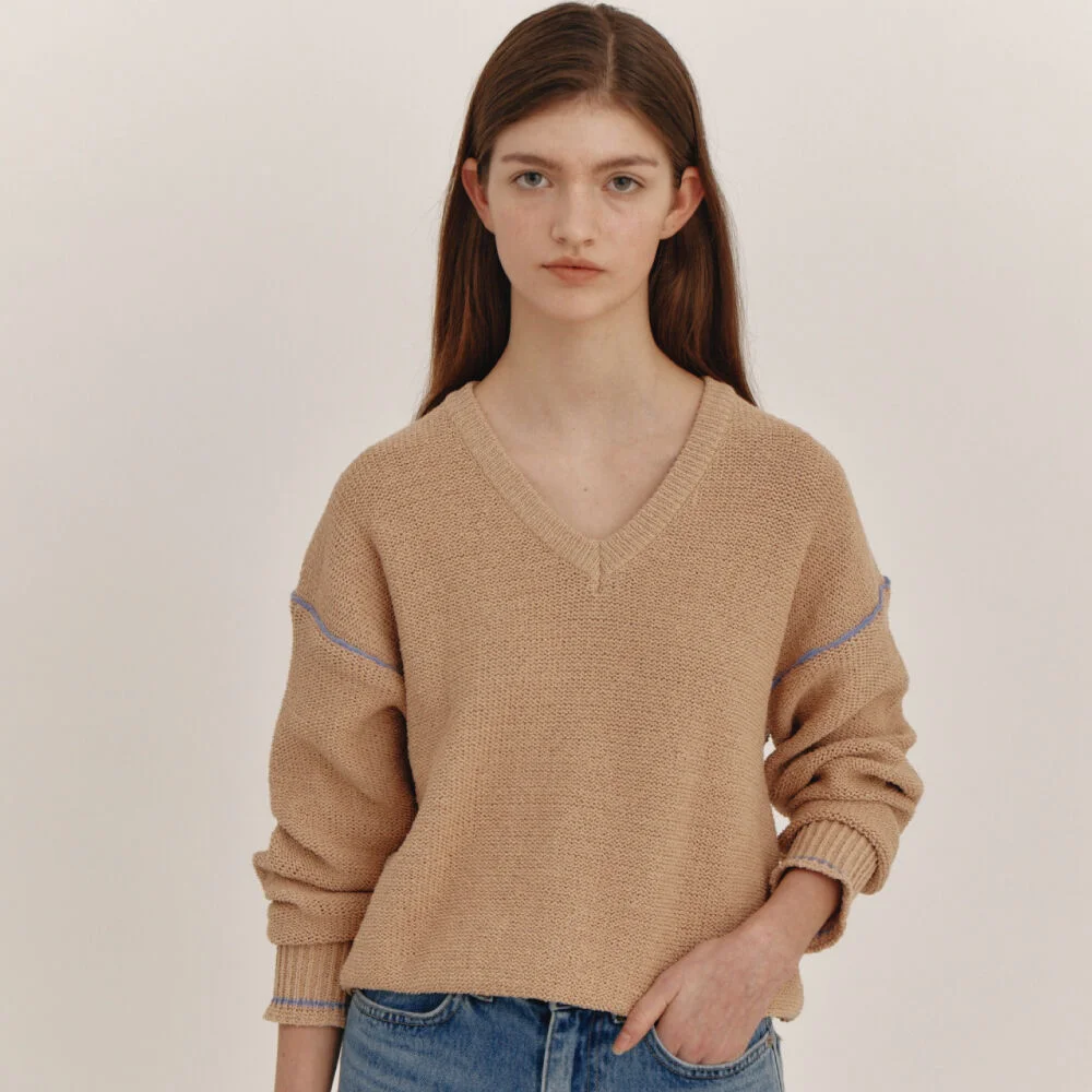 Stitch V-neck Knit(Coral)