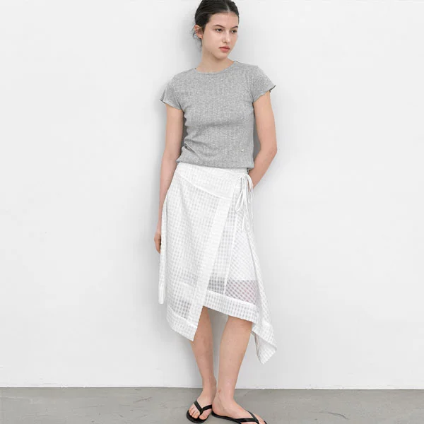 EMBO CHECK UNBALANCE WRAP SKIRT (SK-5075)