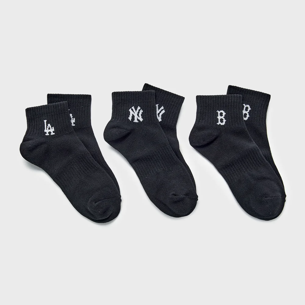 小 標誌 腳踝 襪 3雙套裝 MLB (Black)