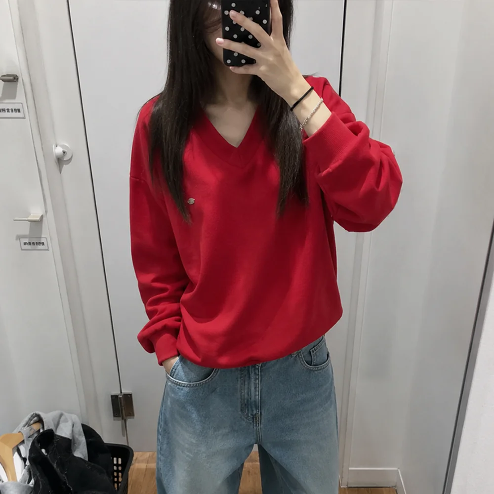 V領 衛衣 紅色