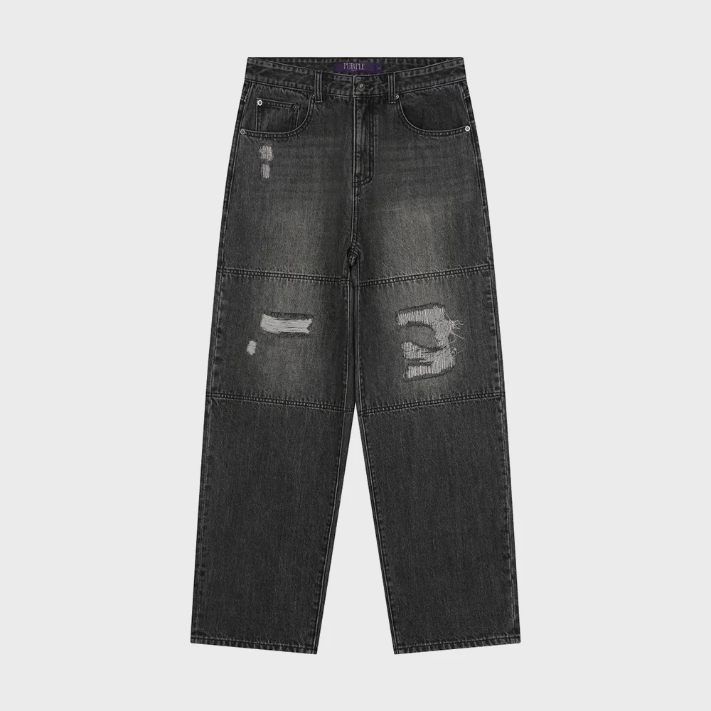 DISTRESSED DOUBLE KNEE JEANS BLACK