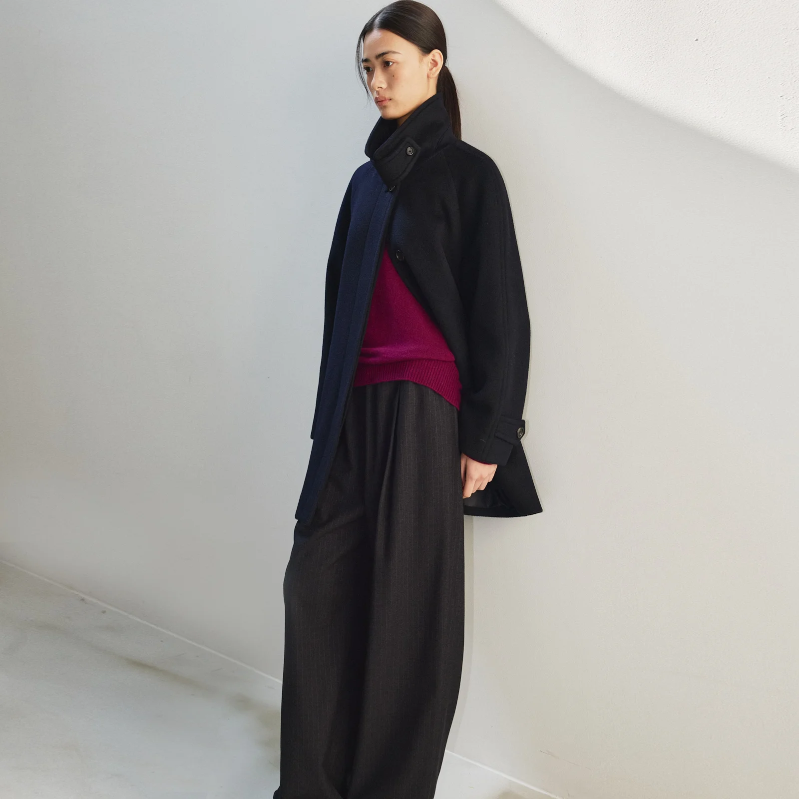 Half Balmacaan Coat-Navy