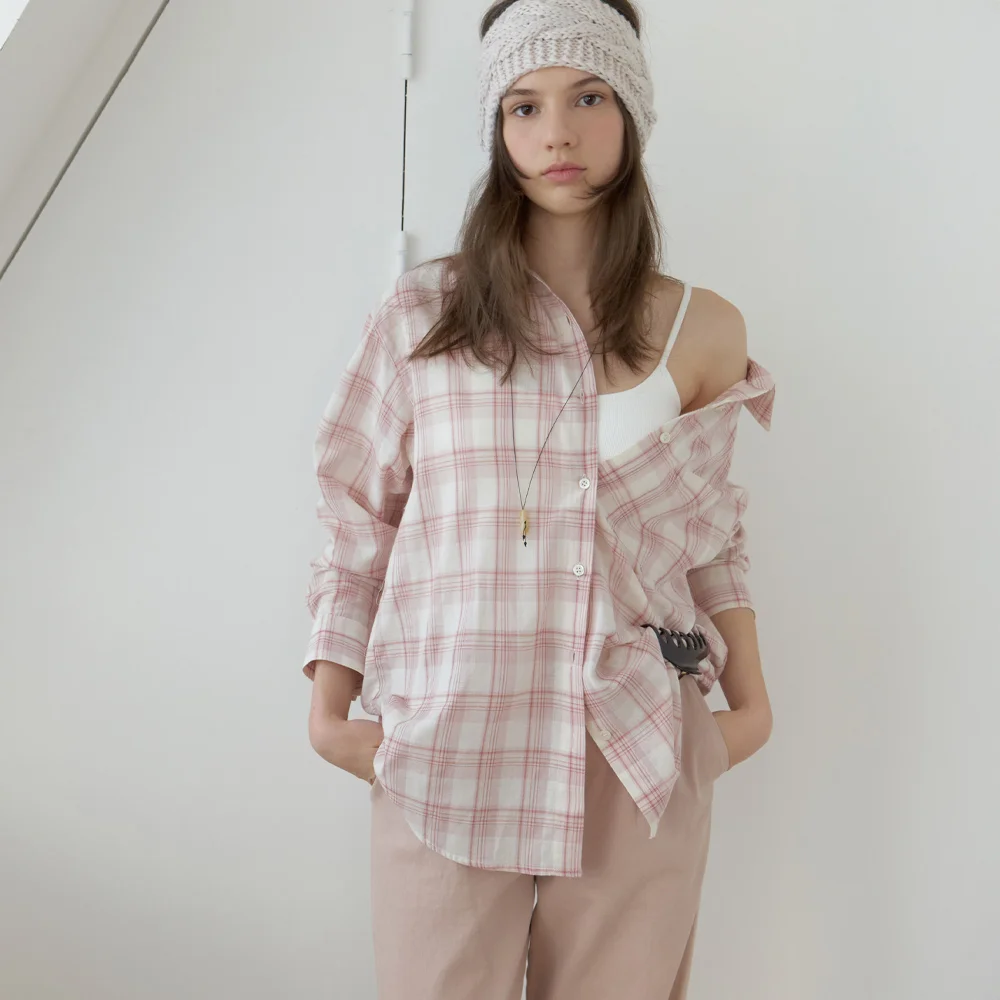 Hove overfit shirt (b/pink check)