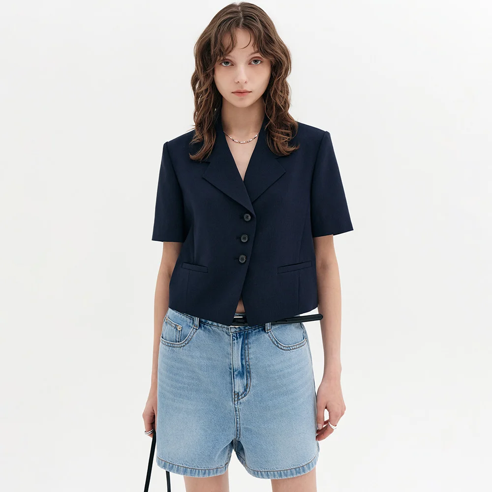 Roa 亞麻 短版 外套_海軍藍 / ROA LINEN CROP JACKET_NAVY