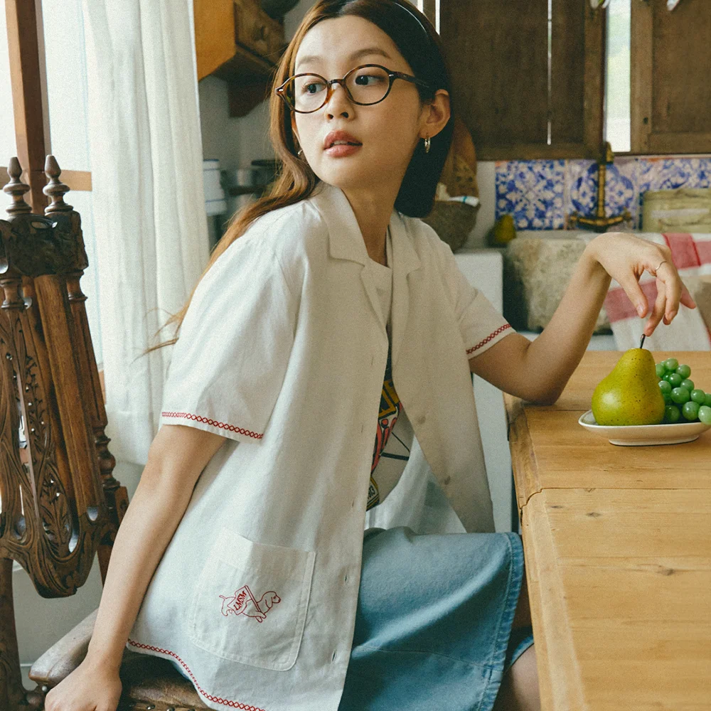 Puppy Embroidery Pocket Shirt_Ivory