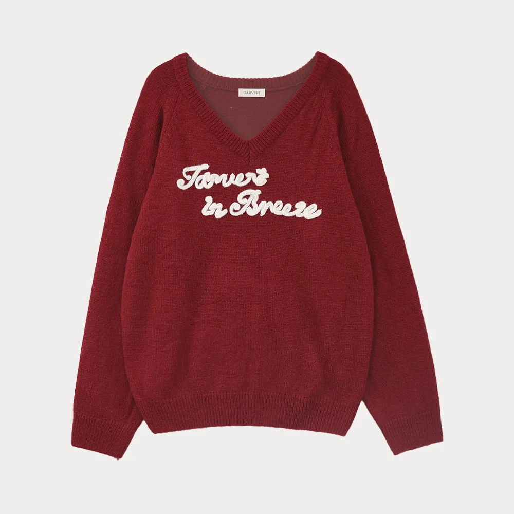 Loose V-Neck Knit - Red