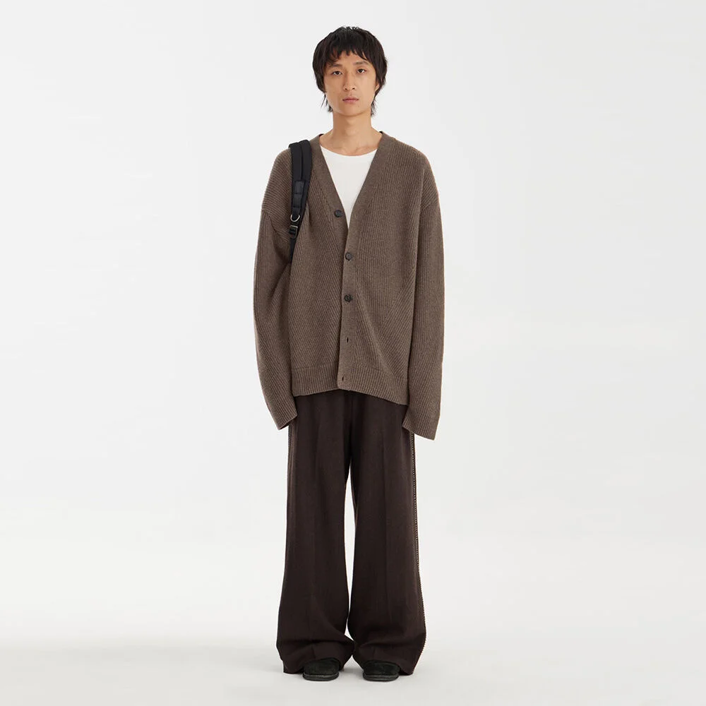 Oversized Irregular Knit Cardigan - Brown