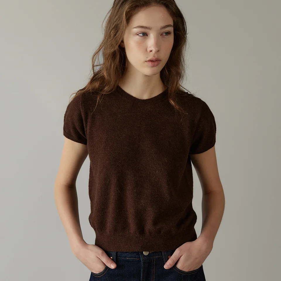 baby alpaca half sleeve pullover (brown)