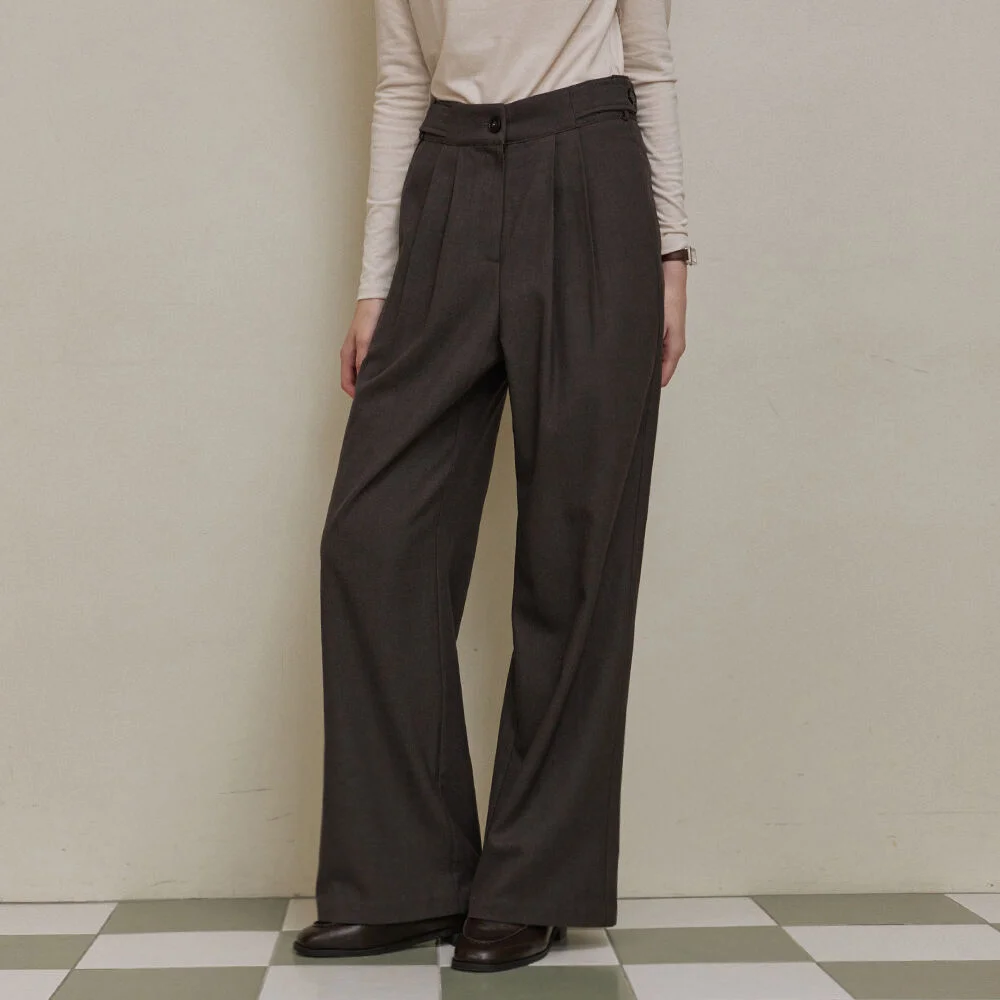 Back button two pintuck wide slacks - grey