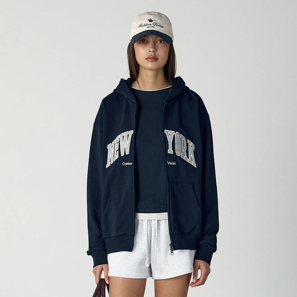 NEW YORK VARSITY ZIP UP SWEAT HOODIE (NAVY)