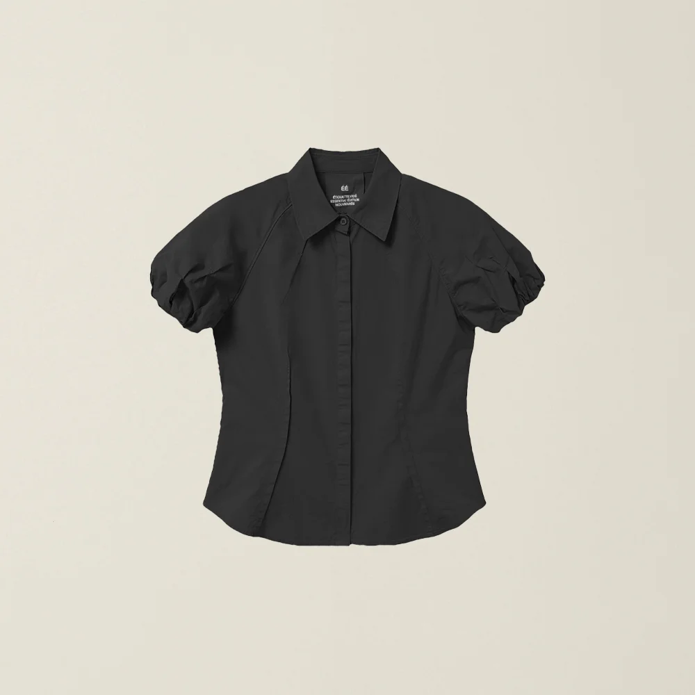WOMENS BALLOON SLEEVE BLOUSE BLACK