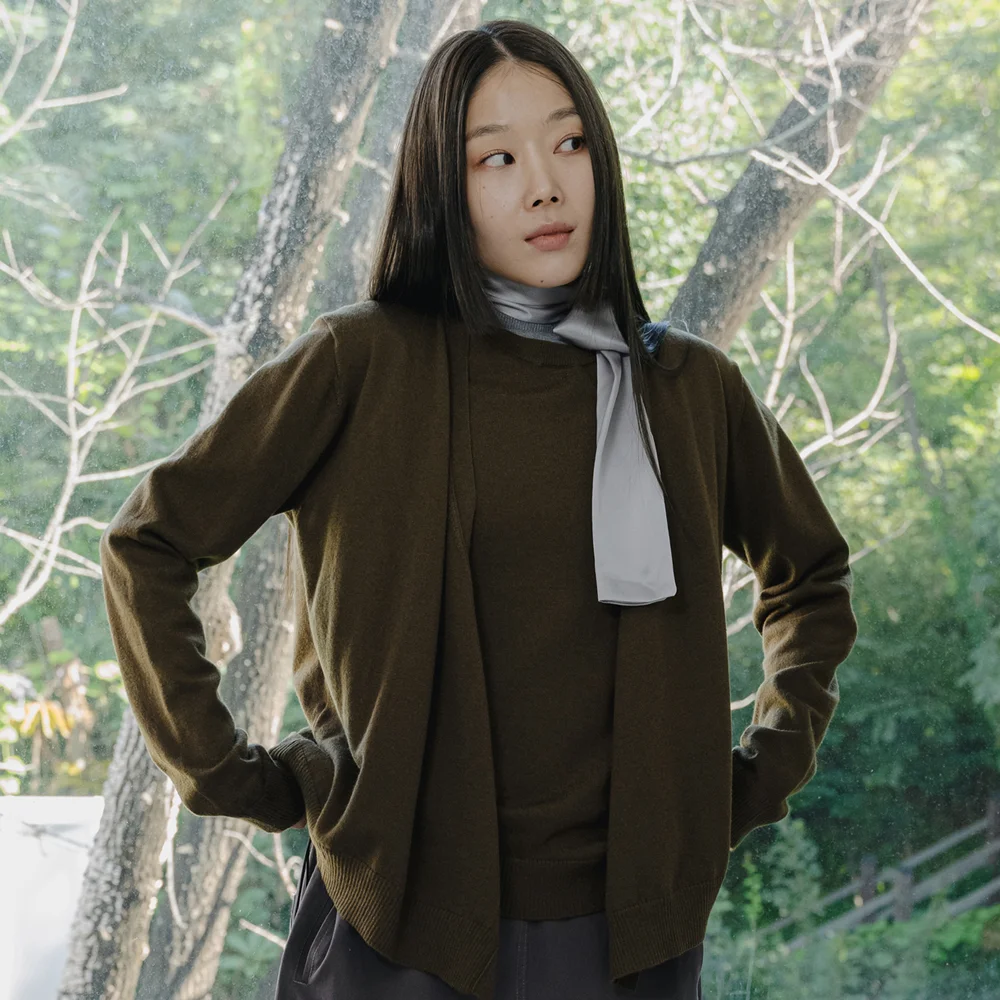 Double Layered Khaki Cardigan