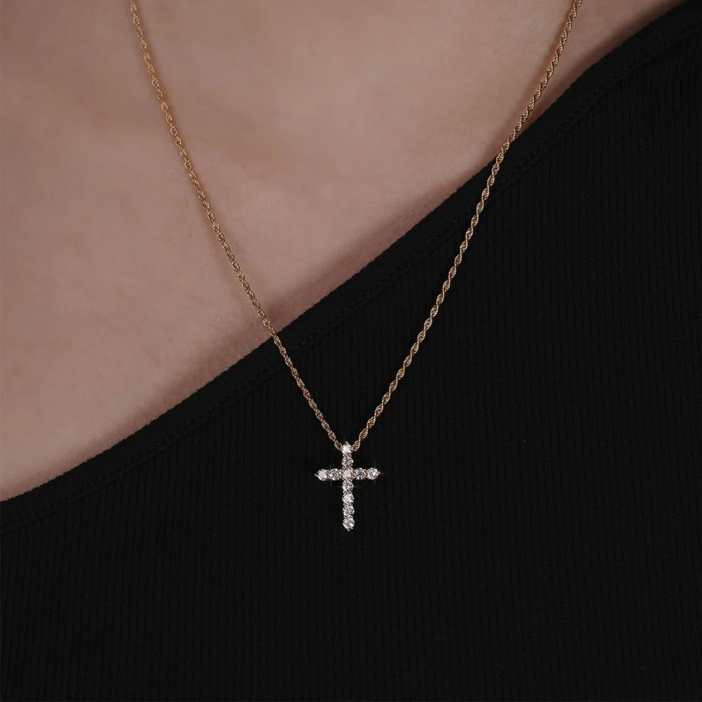 Cross Rope Chain Necklace Gold-S