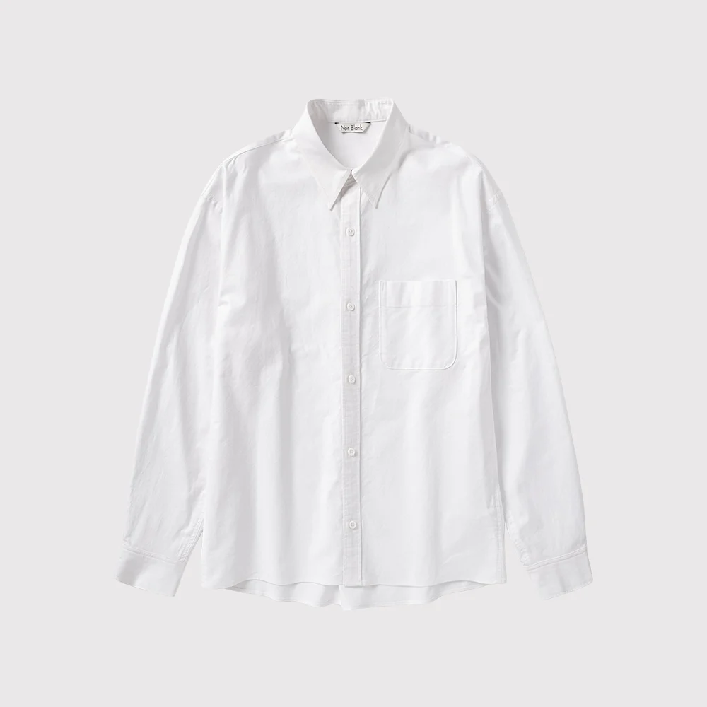牛津布 短版 LS 襯衫_WHITE
