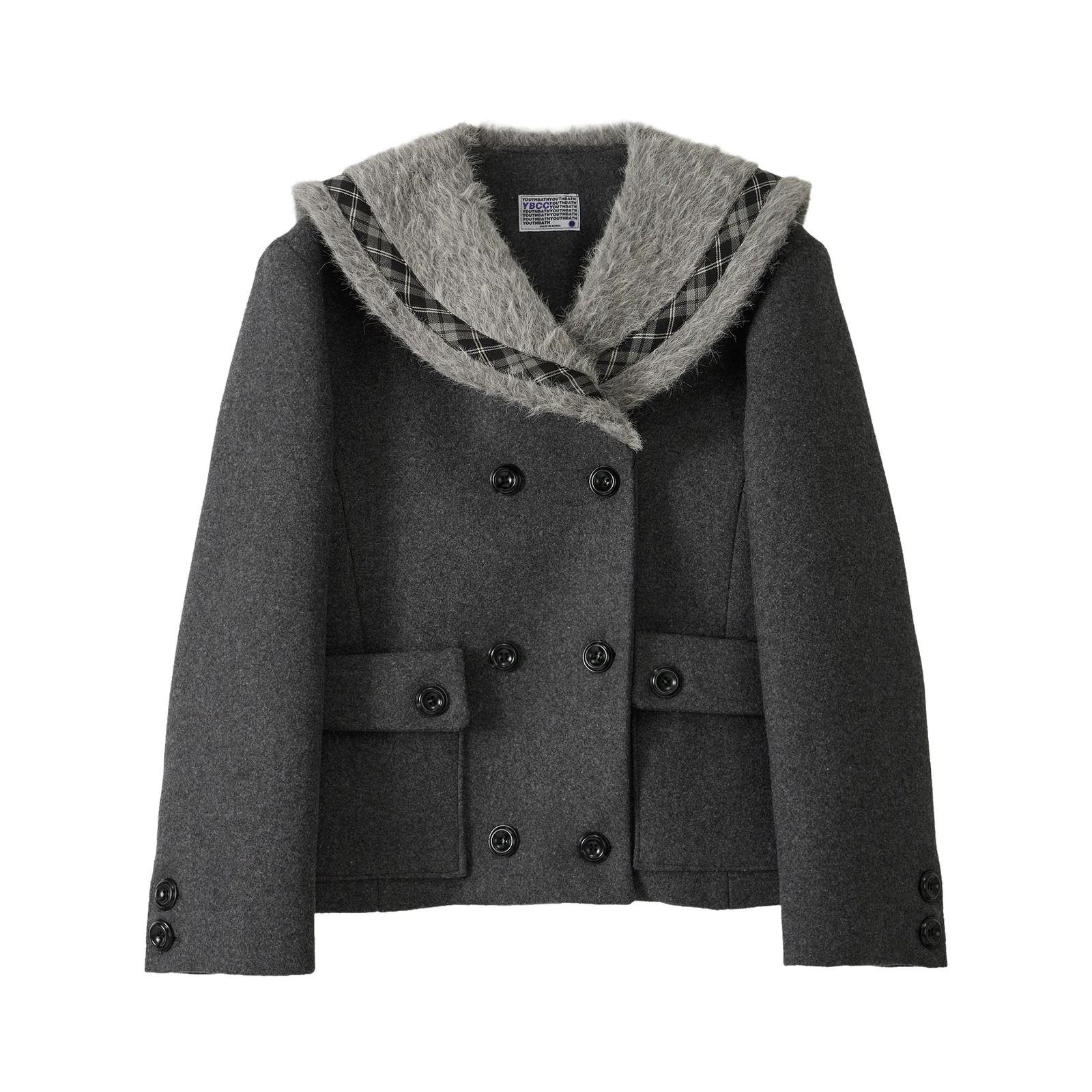 Fur Sailor Collar Wool Coat_Charcoal