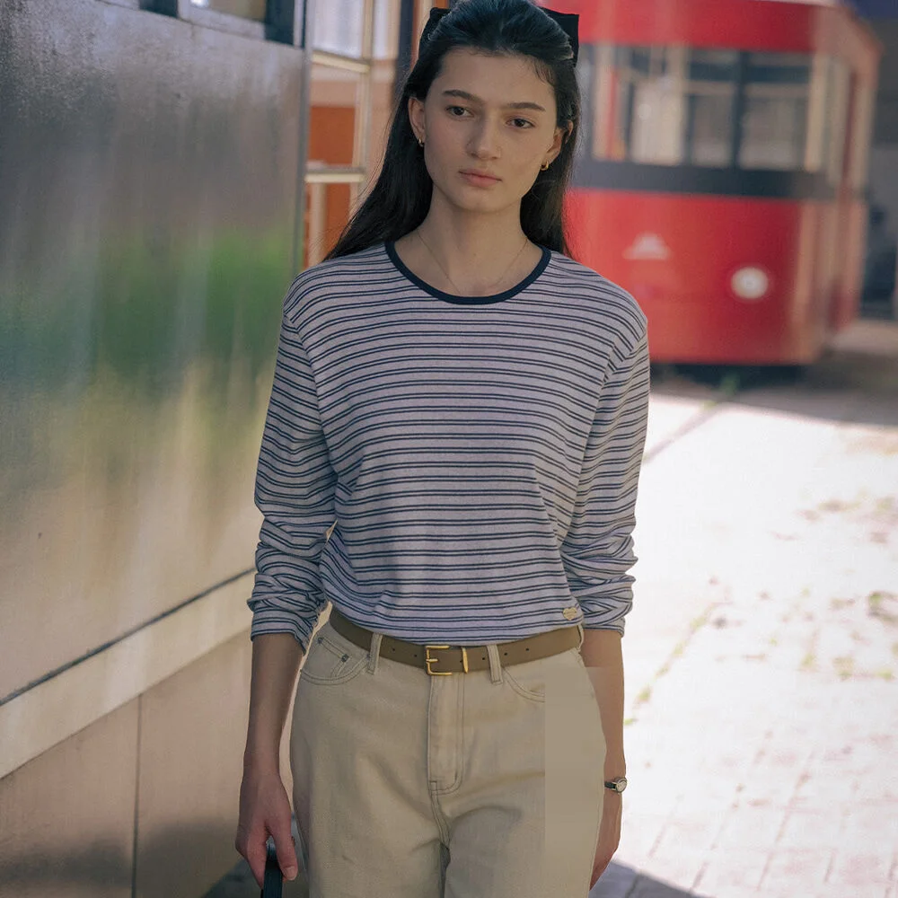 Silky stripe cotton t-shirt TIFA01LT02_Blue