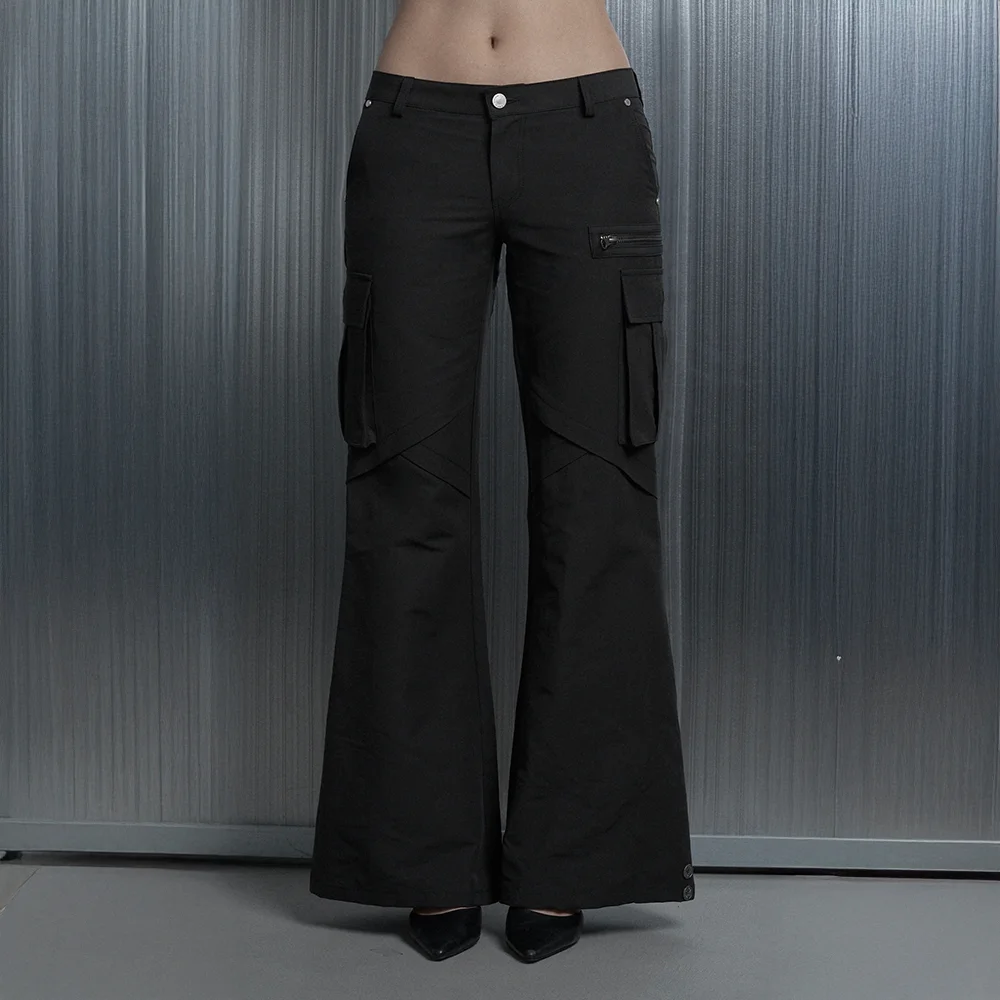 Diagonal Flare Split Carpenter Semi Bootcut Pants (Black)