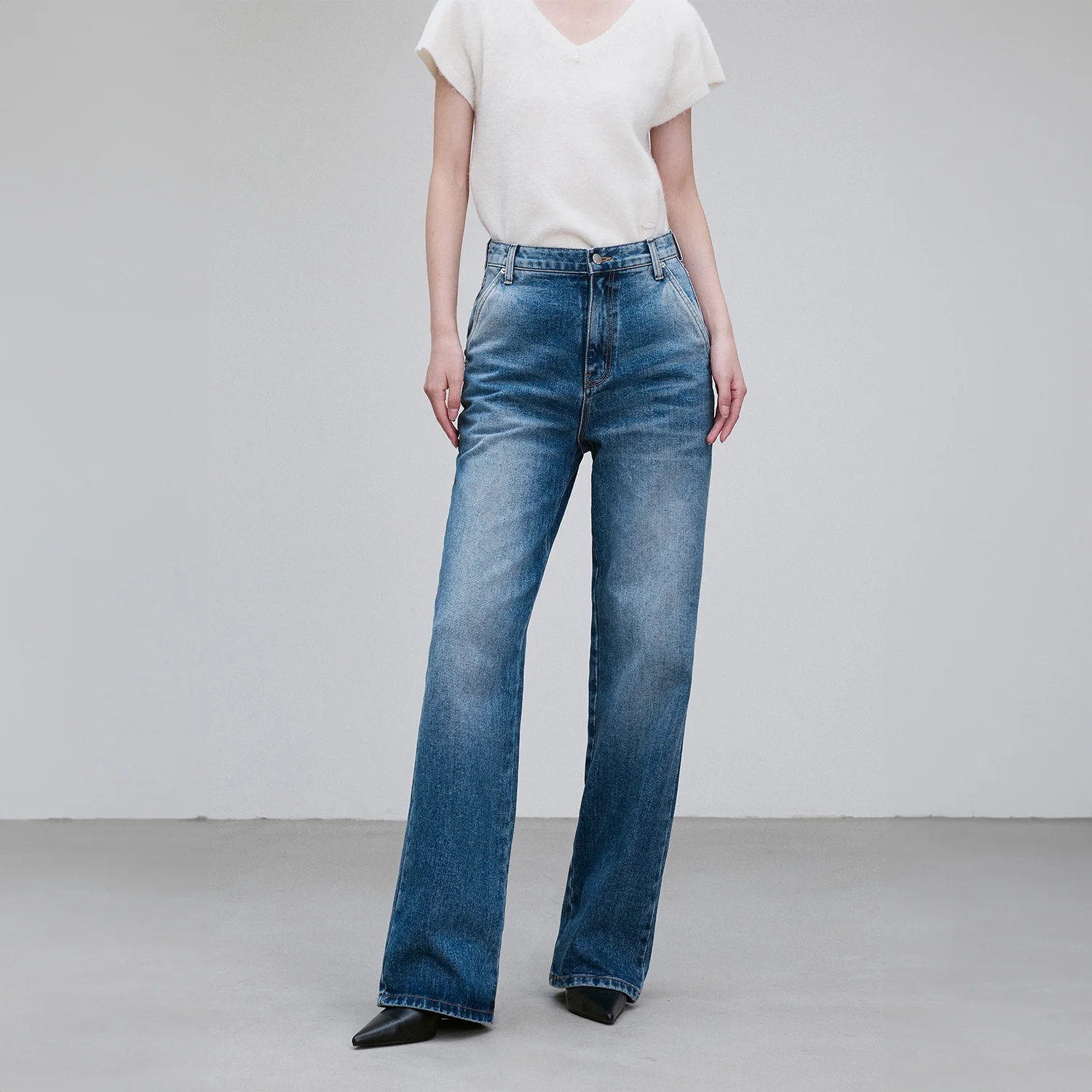 WASHED WIDE-LEG DENIM PANTS