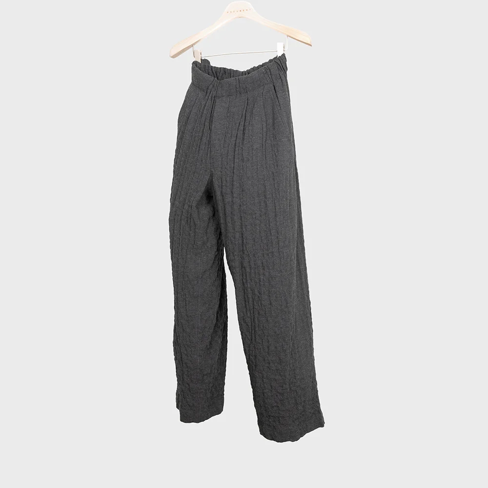 WOOL CRINKLE HERRINGBONE TUCKED EASY PANTS