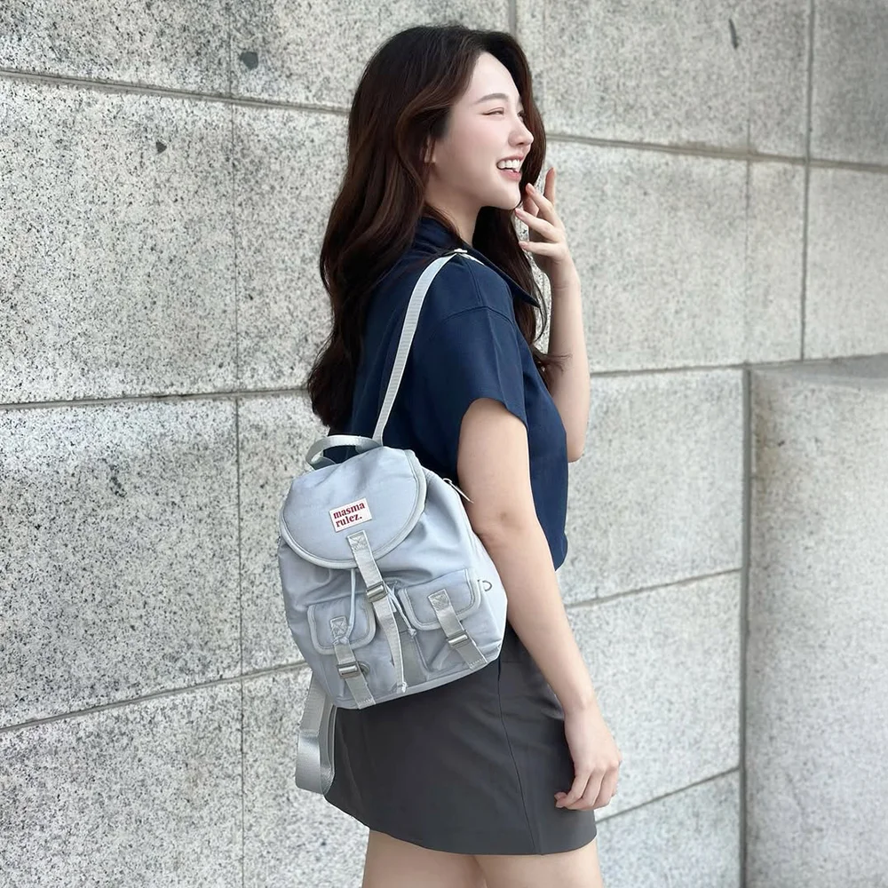 mini ver. Glossy belted flap backpack_Mist blue