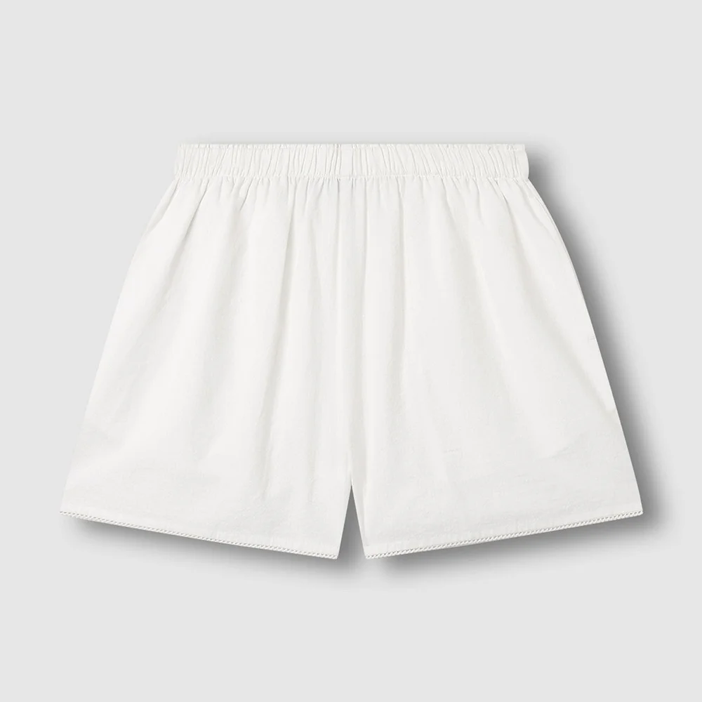 女裝 泡泡紗 抽褶 3分 睡衣 褲子_白色