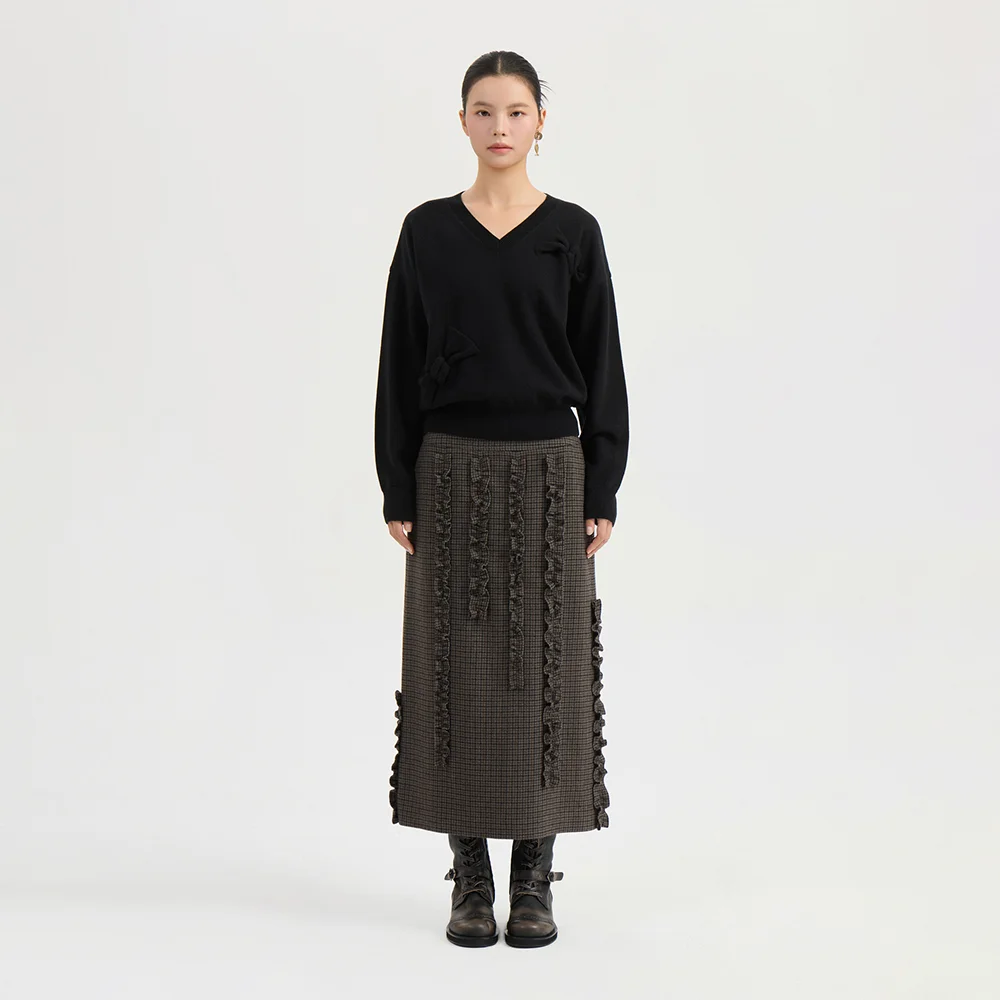H Line Check Long Skirt (brown) LFKAW25260BRX