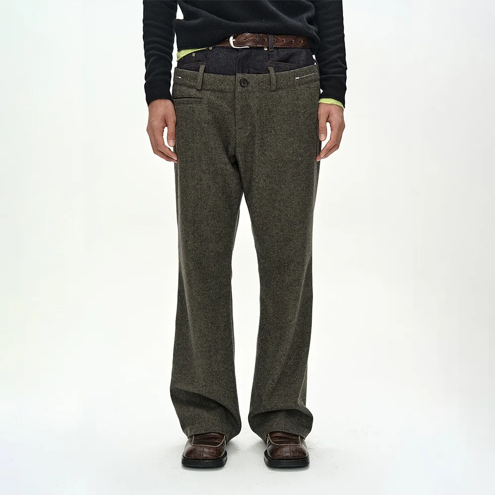 DOUBLE WAIST DENIM WOOL TROUSERS (GREY/INDIGO)
