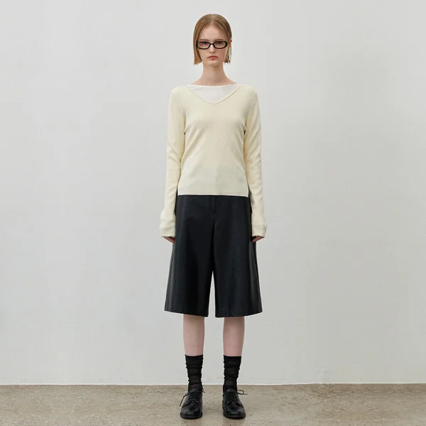 LEATHER BERMUDA PANTS(PT-5618)_2Colors
