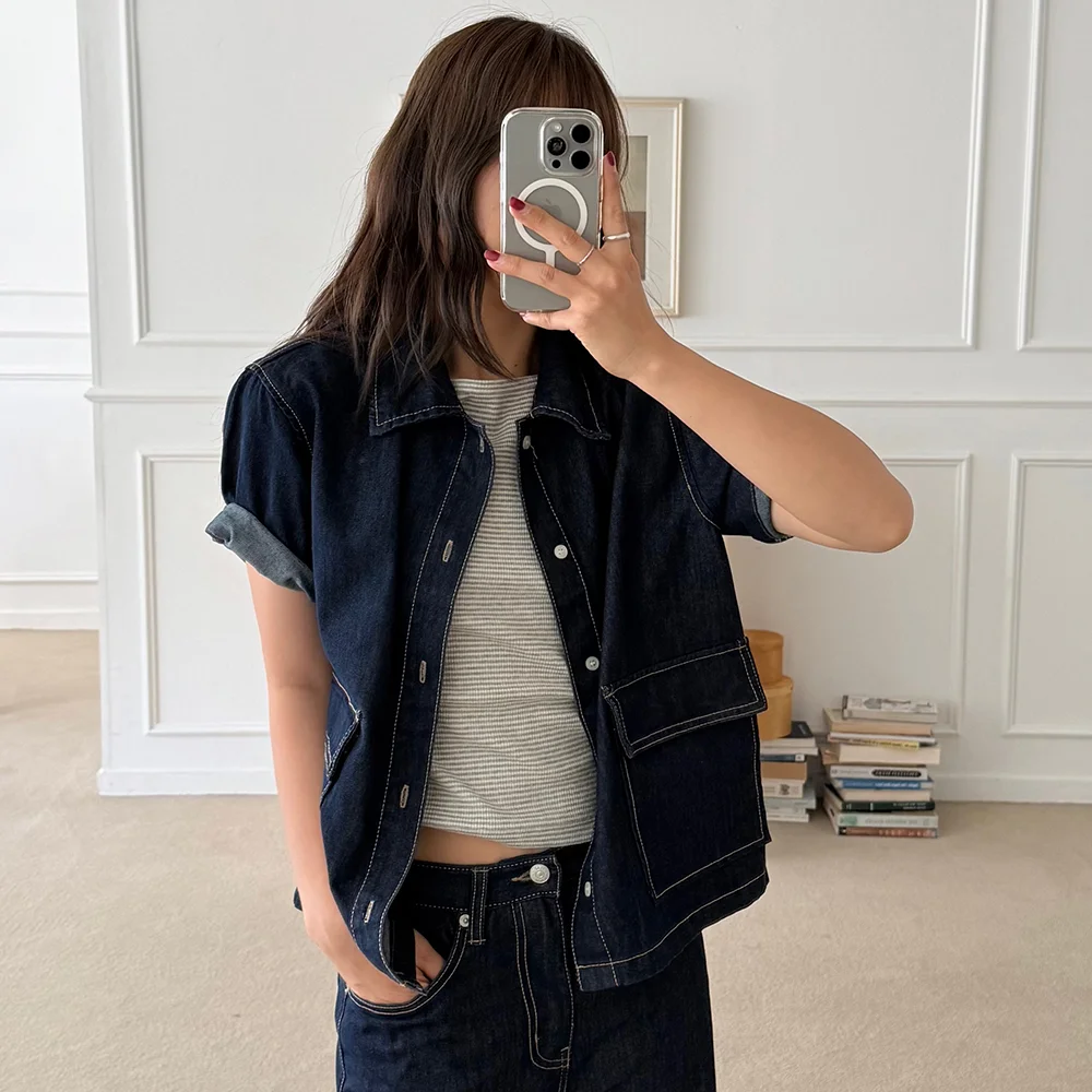低筒 Weight 牛仔 半 衣袖 襯衫 2colors