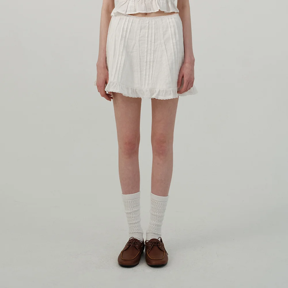 Lignes Lace Mini Skirt_White