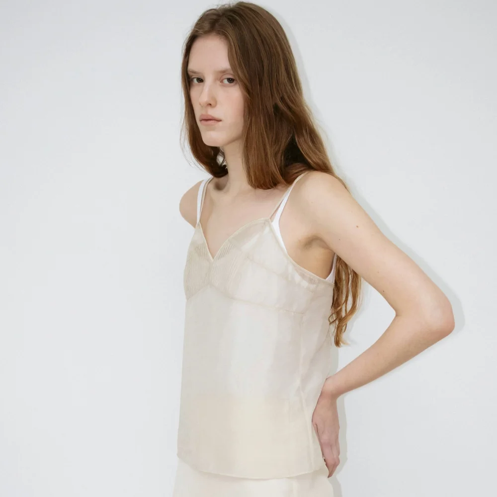 Sheer Bustier Slip Top (Light Beige / Deep Khaki / Black)