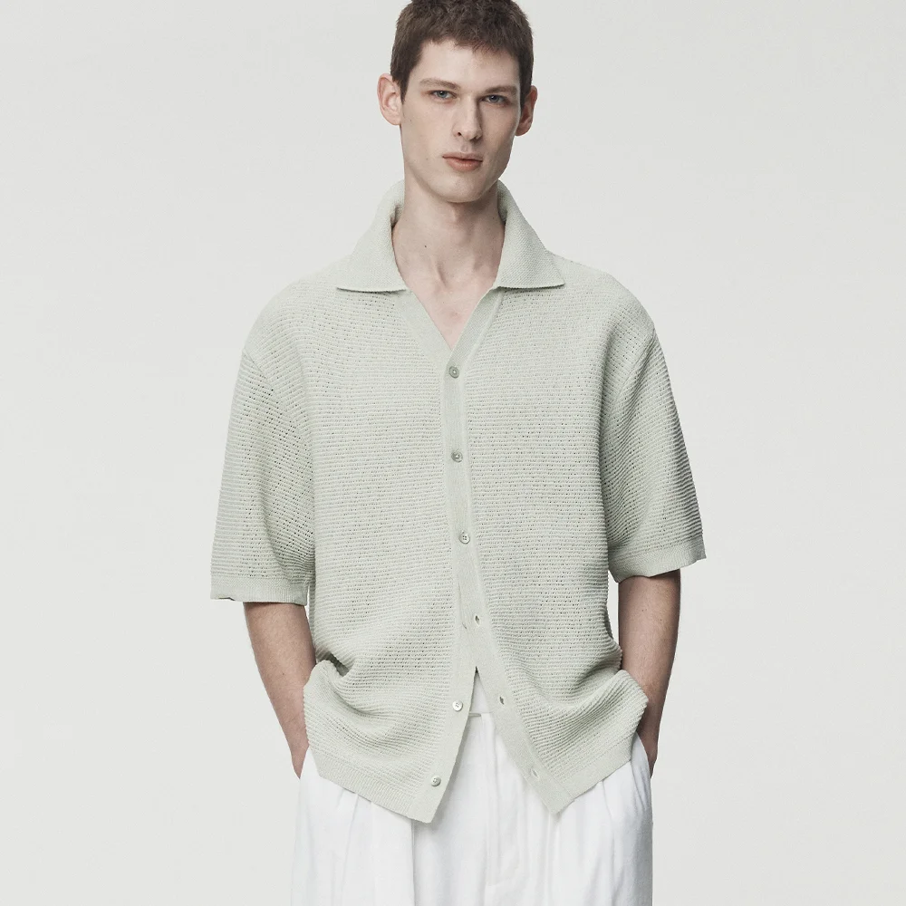 Cotton crochet half sleeve shirts_Green tea