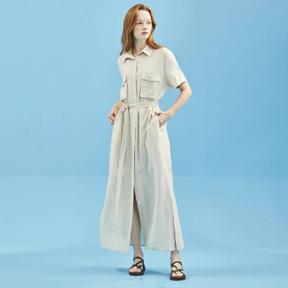 Linen Pocket Shirt One-Piece