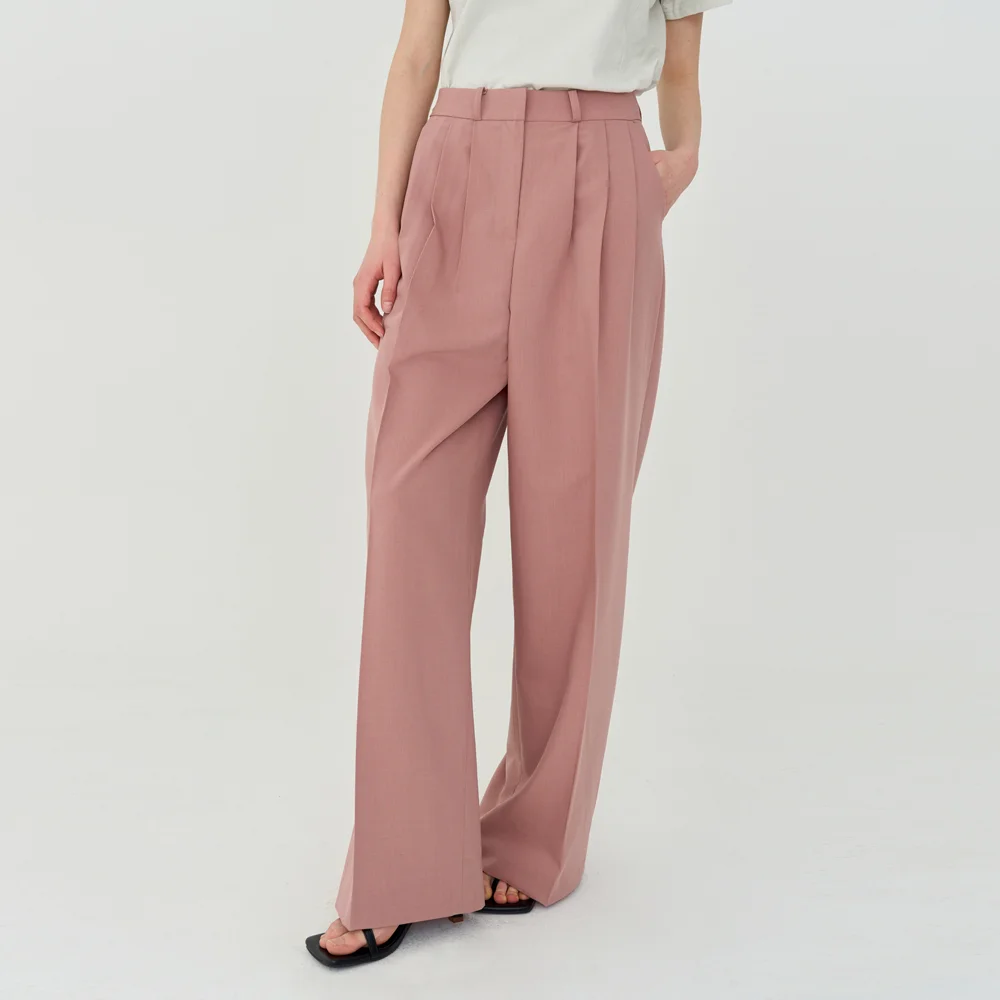 Three Pintuck Summer Wool Pants (Pink)