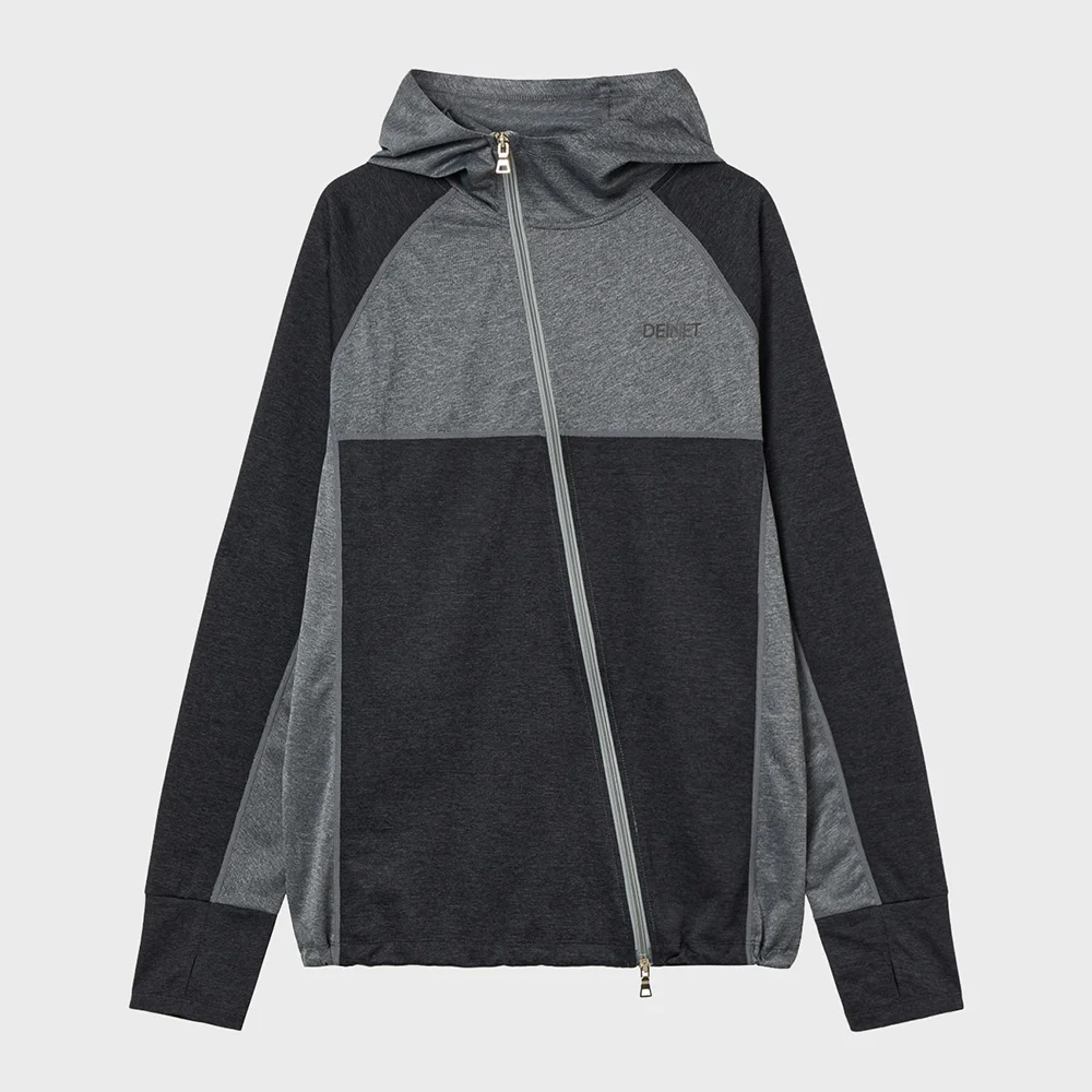 DIAGONAL TECHNICAL HOOD ZIP-UP IN GREY
