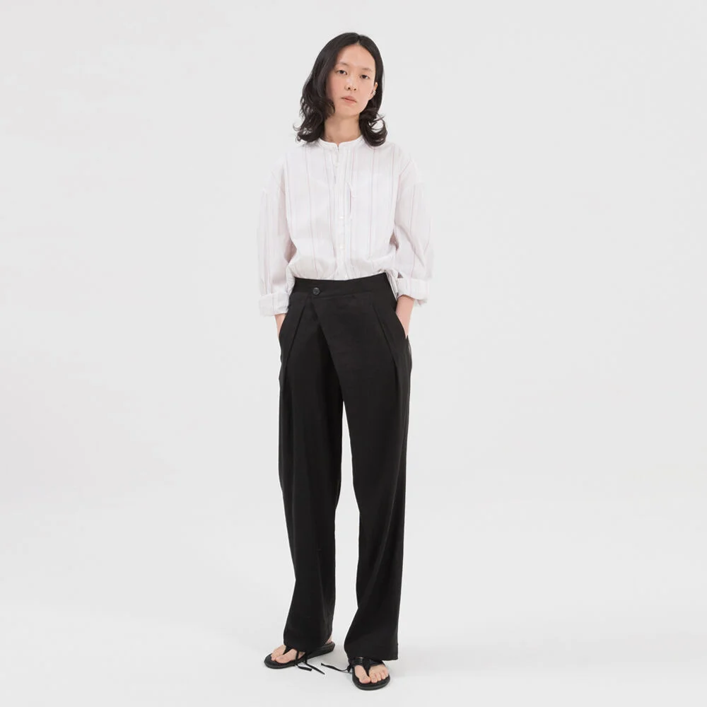 WRAP STRING LINEN PANTS / BLACK
