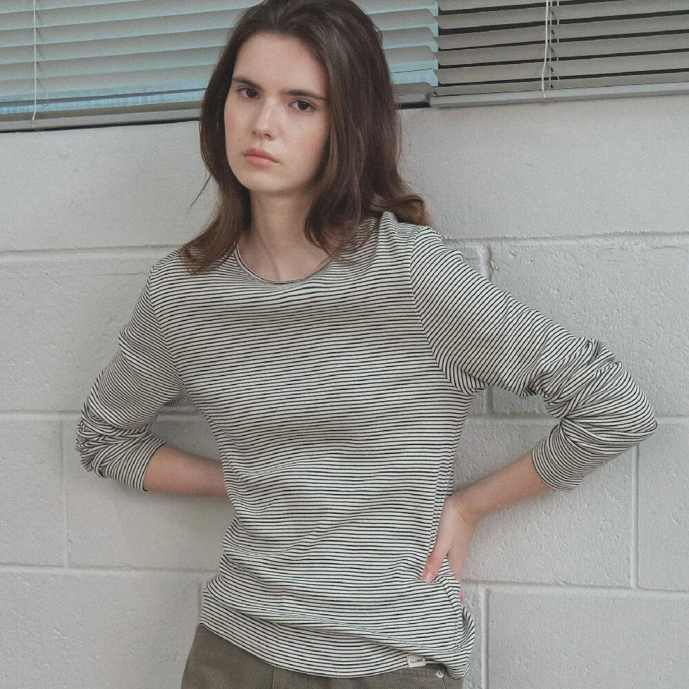 STRIPE COTTON TEE _Ivory
