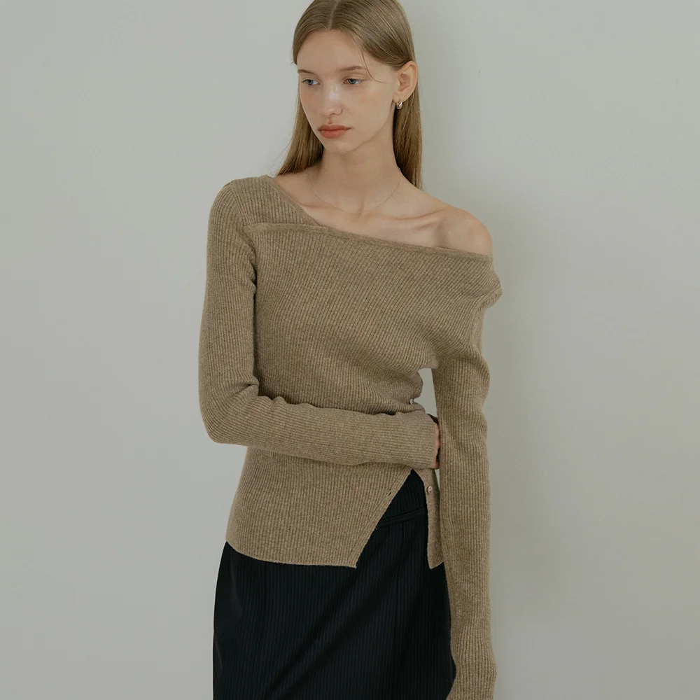 comos 1526 oblique-line slit knit (wood beige)
