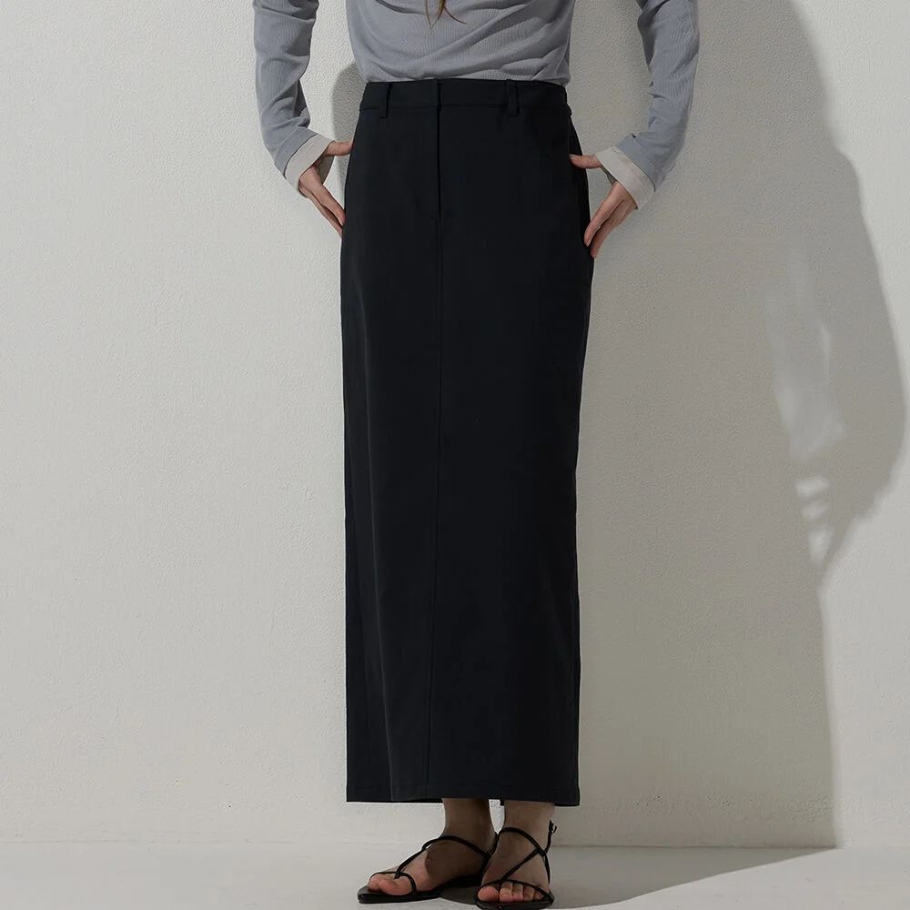 Back slit h-line long skirt - Charcoal